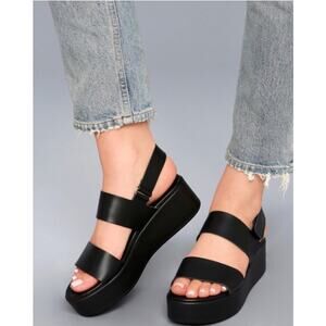 Steve Madden Rachel Black Leather Flatform Sandals Size 7